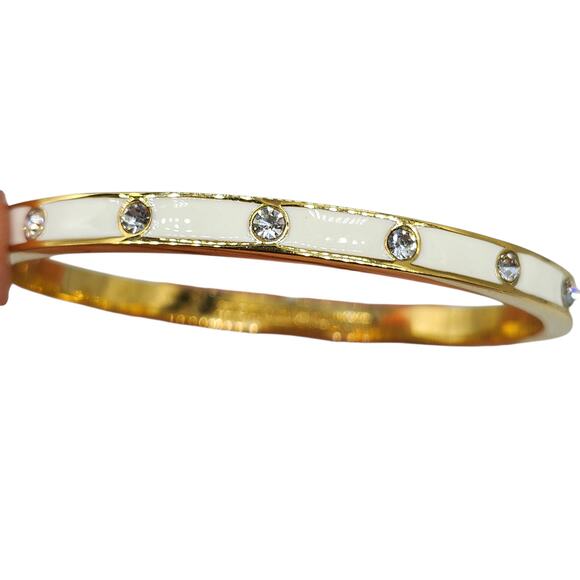 Kate Spade Bracelet Set of 2 Bangles Gold Black White Rhinestone Spade Sparkly - Picture 5 of 16